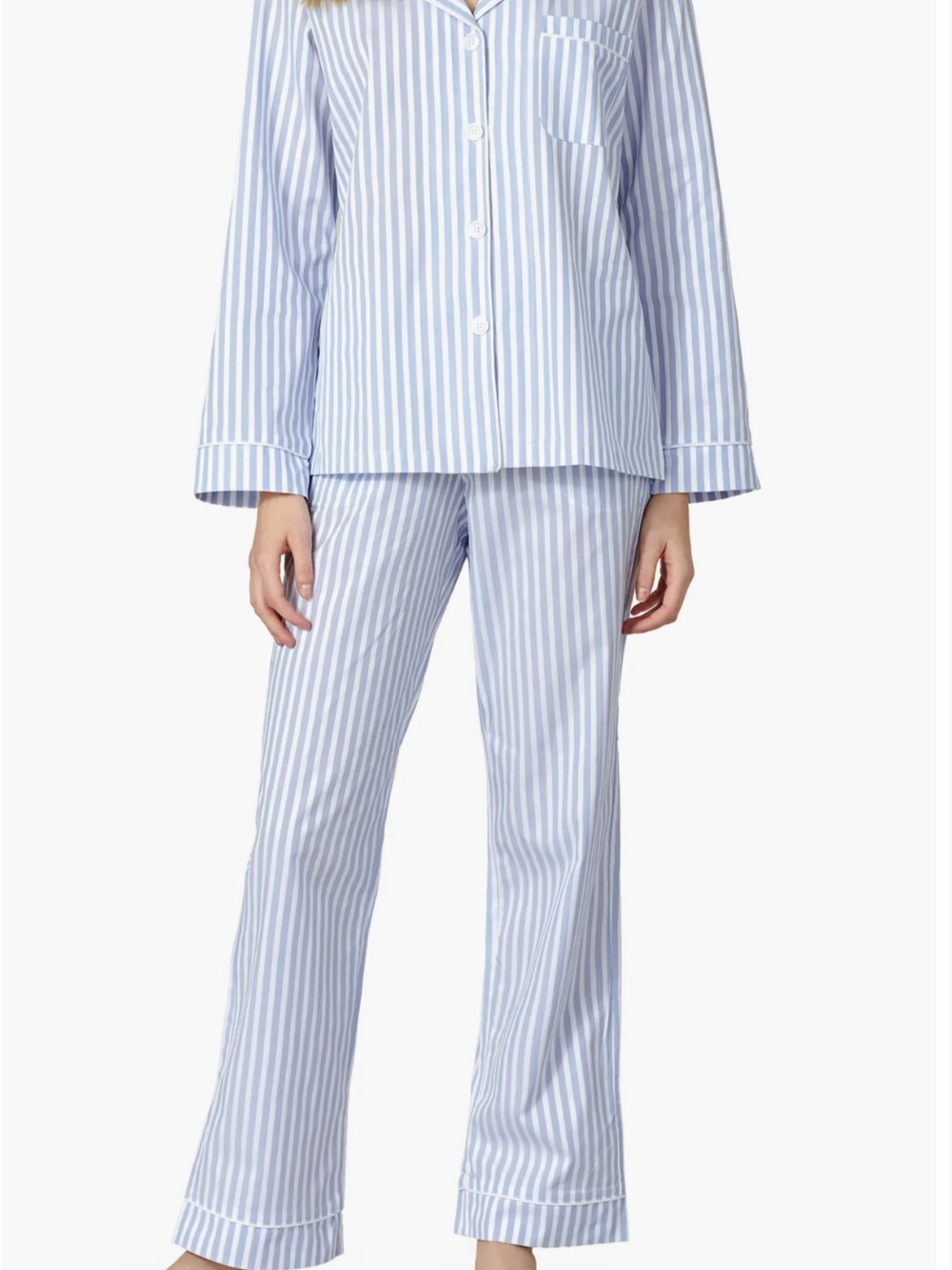 Bedhead Women's Light Blue White Stripe Pajama Set long sleeve organic cotton M